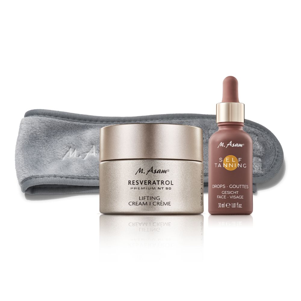 SUN & RESVERATROL PREMIUM NT50 Gesichtsbräunungsset & straffe Haut mit Kosmetik Stirnband