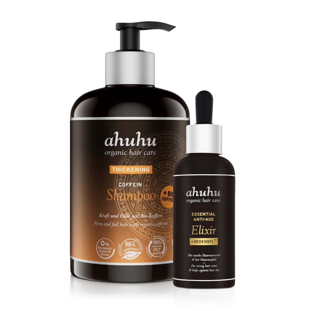 ahuhu THICKENING - Shampoing à la caféine & Sérum densifiant Essential Anti-Age Élixir au Redensyl