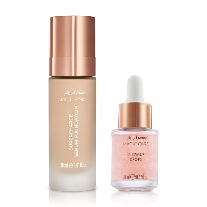 M. Asam MAGIC CARE Glow Up Drops & MAGIC FINISH Supercharge Serum Foundation Creamy Nude