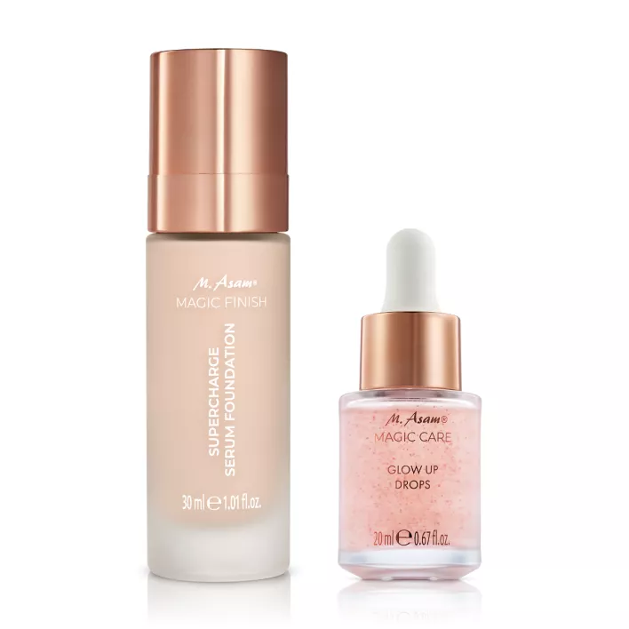 M. Asam MAGIC CARE Glow Up Drops & MAGIC FINISH Supercharge Serum Foundation Rose Fair