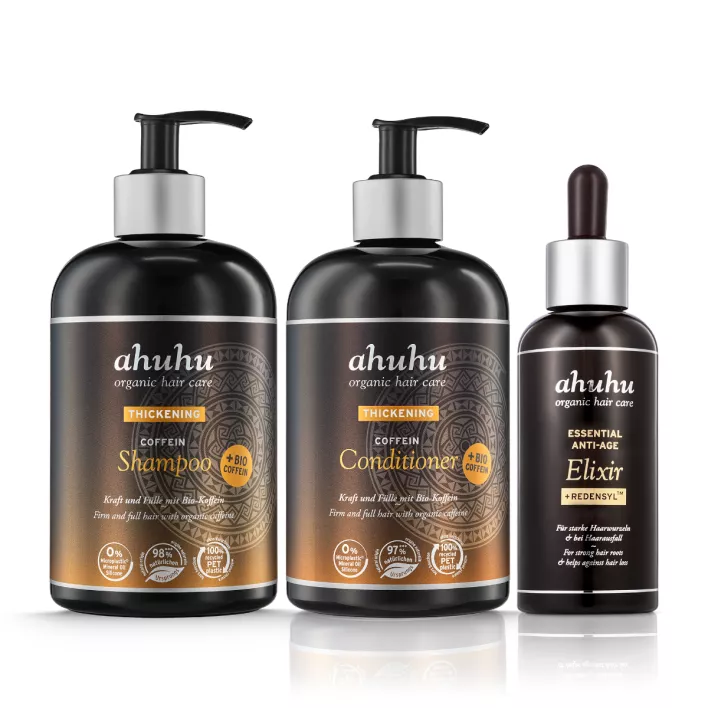 ahuhu THICKENING Coffein Shampoo & Conditioner & ESSENTIAL ANTI-AGE Elixir + Redensyl™