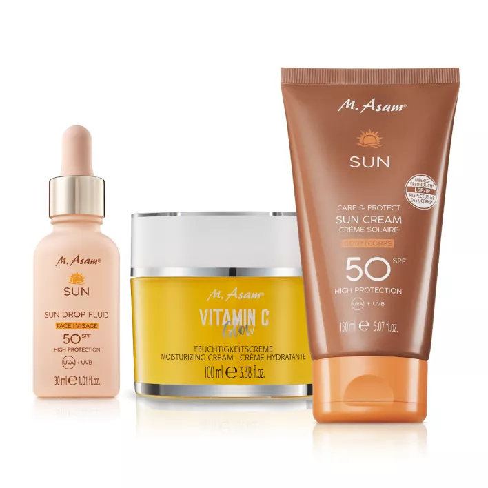 M. Asam VITAMIN C & SUN Gesicht & Körper Sonnenpflege-Set 3-teilig