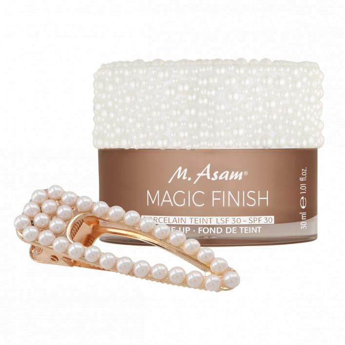 M. Asam MAGIC FINISH Porcelain Teint SPF 30 Fond de teint mousse (édition perles) & barrette à cheveux