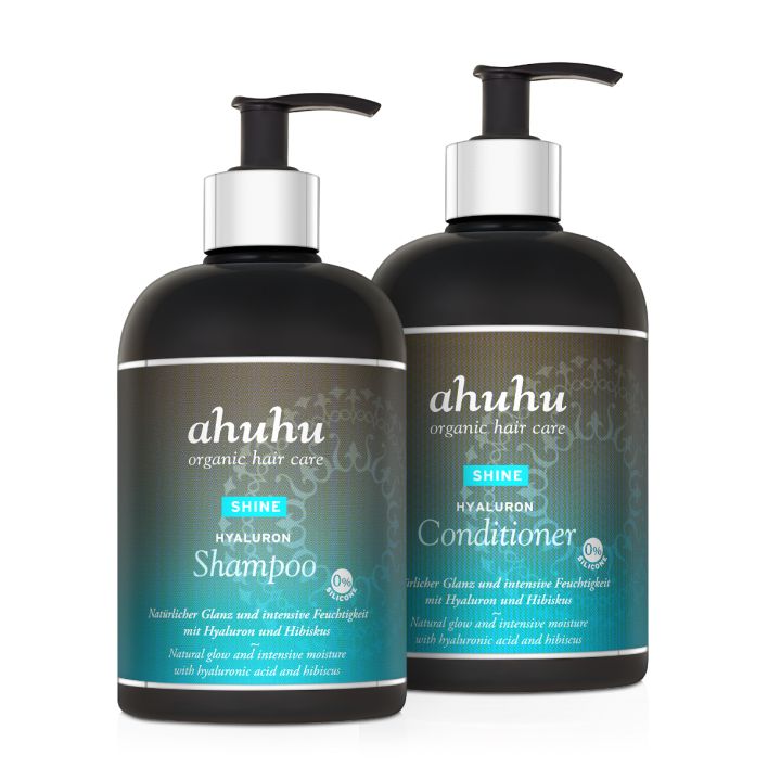 ahuhu SHINE Set de 2 soins XXL à l'acide hyaluronique: shampoing & après-shampoing