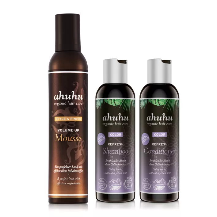 ahuhu COLOR REFRESH COOL BLOND Set 3 produits: shampoing, après-shampoing et mousse coiffante
