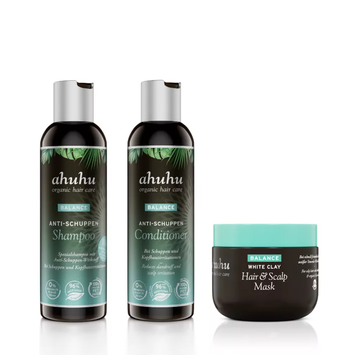 ahuhu BALANCE Set shampoing, après-shampoing et masque antipelliculaires