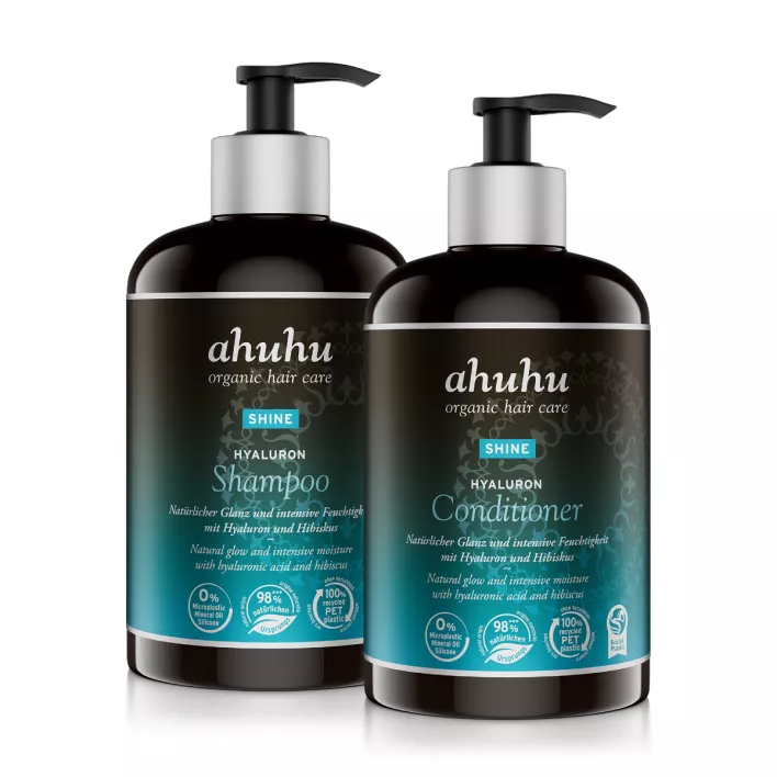 ahuhu SHINE Set de 2 soins XXL à l'acide hyaluronique : shampoing & après-shampoing