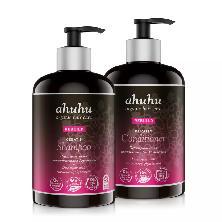 ahuhu REBUILD Set shampoing et après-shampoing à la kératine format XXL