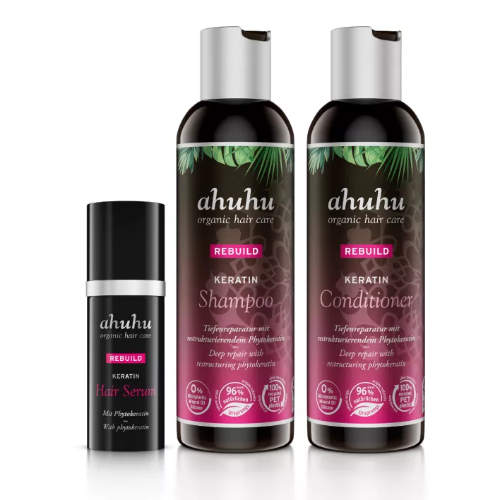 ahuhu REBUILD Set shampoing, après-shampoing et sérum à la kératine